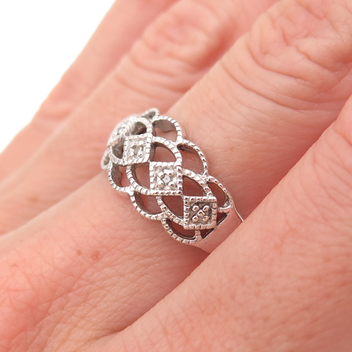 RJ Graziano 925 Sterling Silver Real Round-Cut Diamond Ring Size 6.25