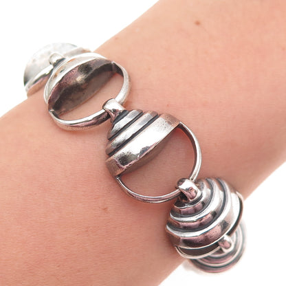925 Sterling Silver Vintage Heavy 63.6g Modernist Link Oxidized Bracelet 6.5"