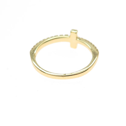 925 Sterling Silver Gold Plated Round-Cut C Z Cross Ring Size 6