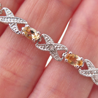 Dee Berkle 925 Sterling Silver Real Diamond Accent & Citrine Bracelet 7.25"