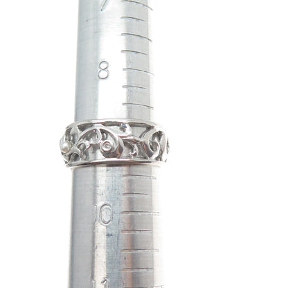 LENOX 925 Sterling Silver Real Diamond & Pearl Floral Scroll Band Ring Size 9.25