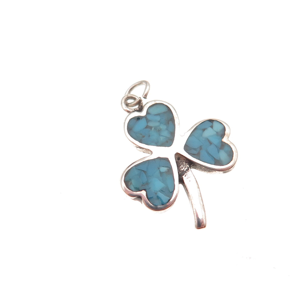 Tommy Long Navajo Old Pawn 925 Sterling Vintage Turquoise Inlay Clover Pendant
