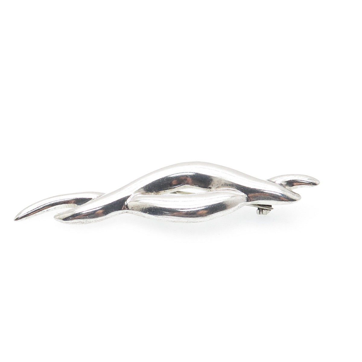 925 Sterling Silver Vintage Mexico Modernist Wavy Pin Brooch