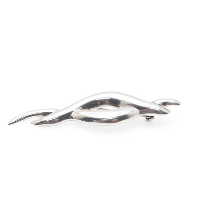 925 Sterling Silver Vintage Mexico Modernist Wavy Pin Brooch