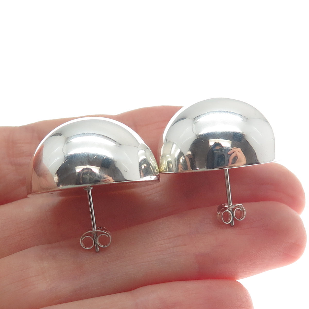 925 Sterling Silver Vintage Half Ball Modernist Earrings
