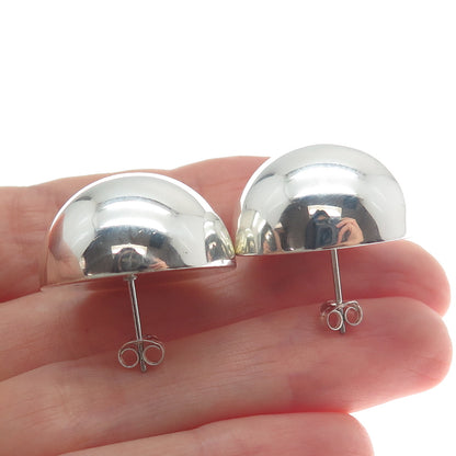 925 Sterling Silver Vintage Half Ball Modernist Earrings