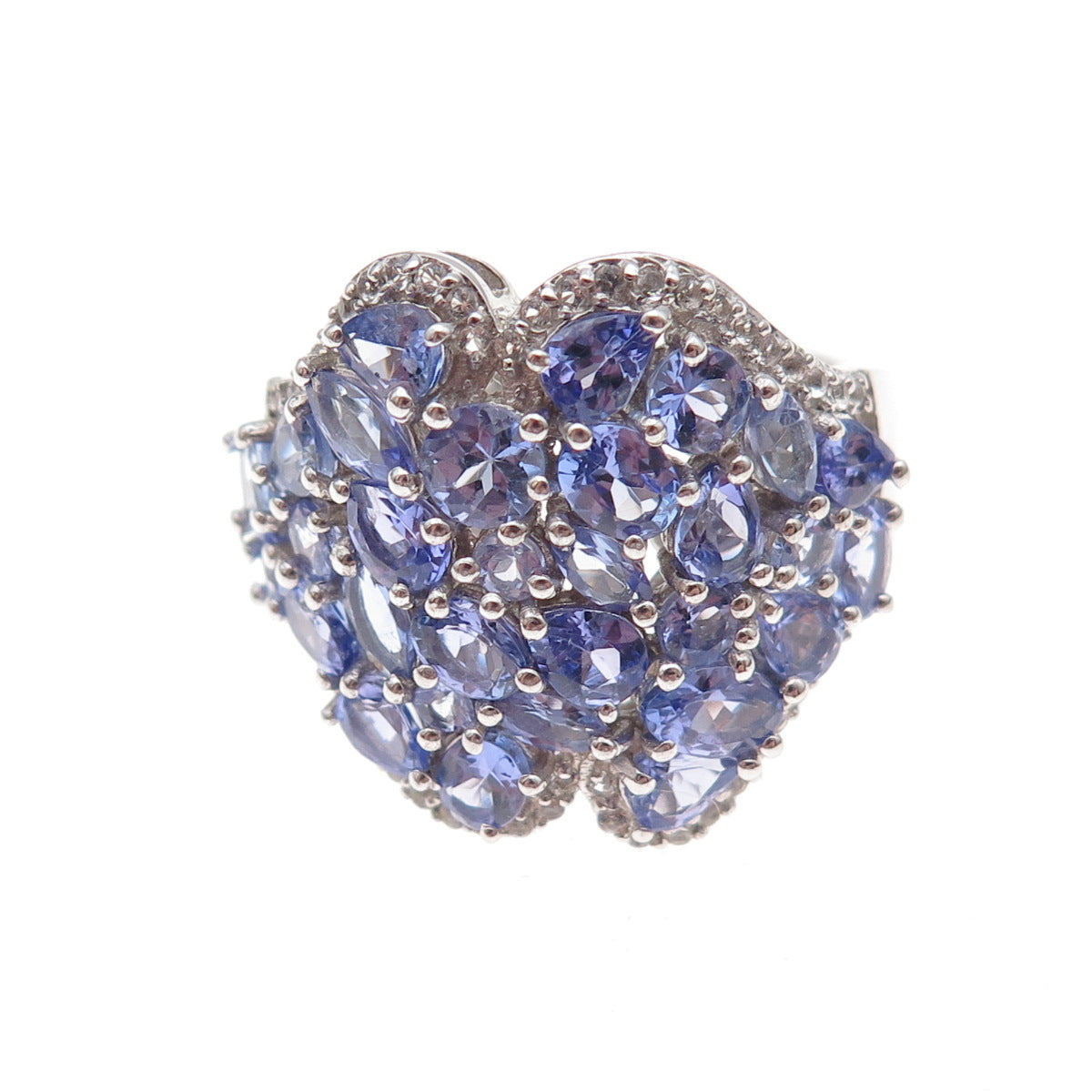 Chuck Clemency 925 Sterling Silver Real Tanzanite & White Topaz Ring Size 8.25
