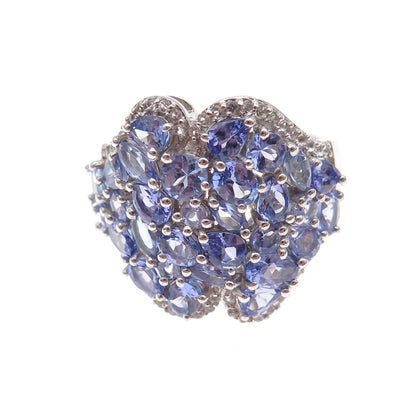 Chuck Clemency 925 Sterling Silver Real Tanzanite & White Topaz Ring Size 8.25