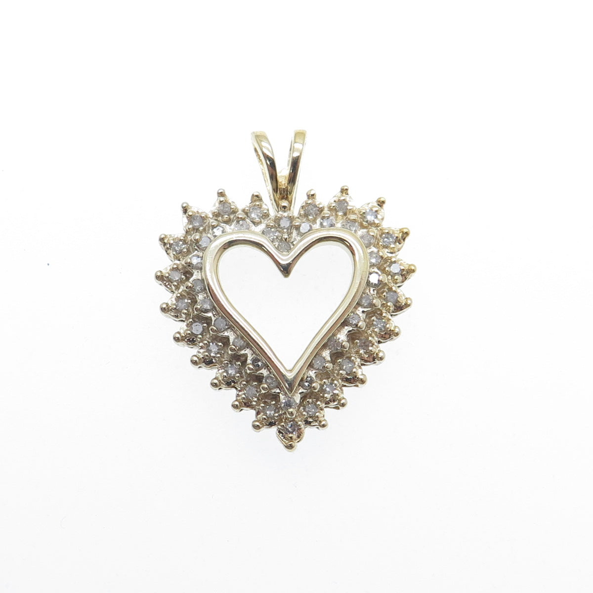 HN HENG NGAI Sterling Silver Gold Plated Real Round-Cut Diamond Heart Pendant