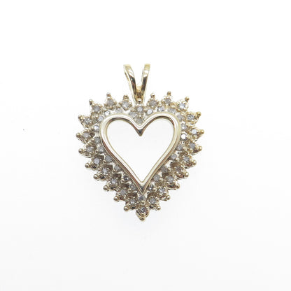 HN HENG NGAI Sterling Silver Gold Plated Real Round-Cut Diamond Heart Pendant