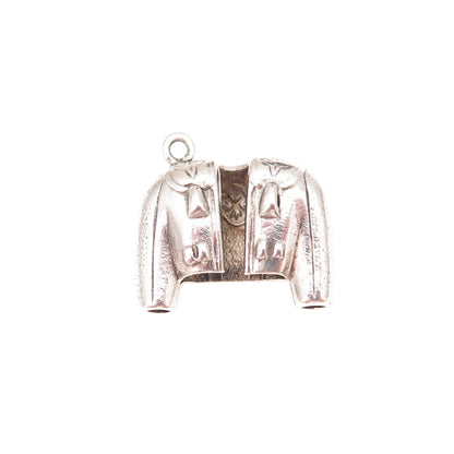 925 Sterling Silver Antique Art Deco Matador Jacket Oxidized 3D Charm Pendant
