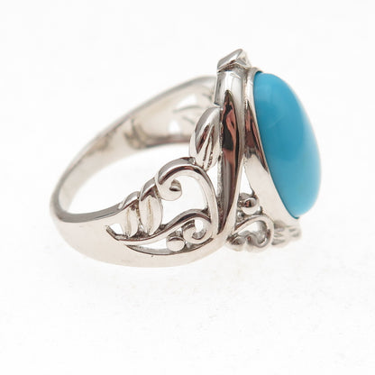925 Sterling Silver Real Sleeping Beauty Turquoise Floral Ring Size 8