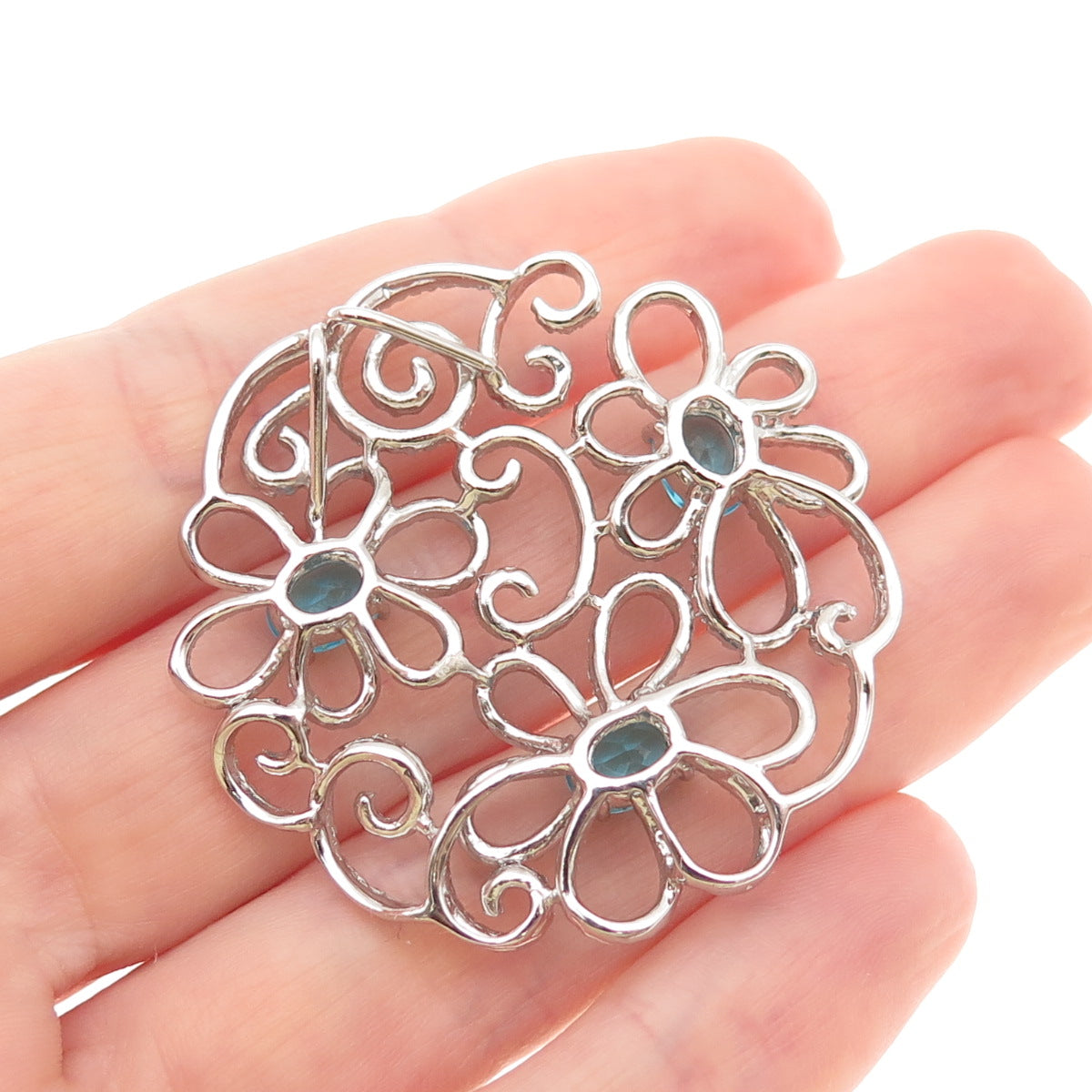 925 Sterling Silver Real Diamond & Apatite Floral Slide Pendant