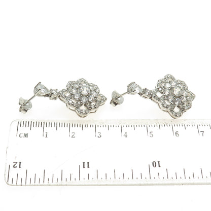 925 Sterling Silver Pear & Round-Cut Shaped C Z Dangle Earrings