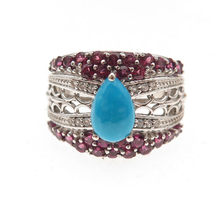 Chuck Clemency 925 Sterling Silver Real Turquoise Amethyst Topaz Ring Size 8.25