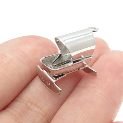 925 Sterling Silver Antique Art Deco Baby Cradle Minimalist Charm Pendant