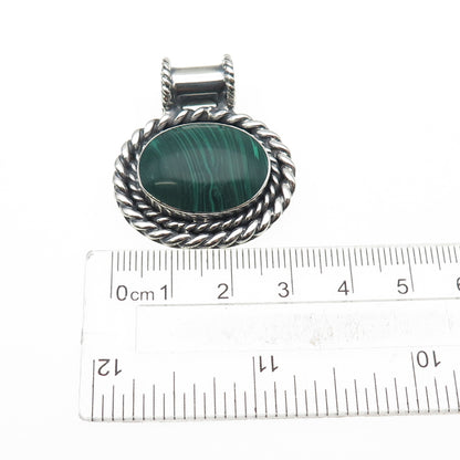 925 Sterling Silver Vintage Mexico Real Malachite Oxidized Slide Pendant