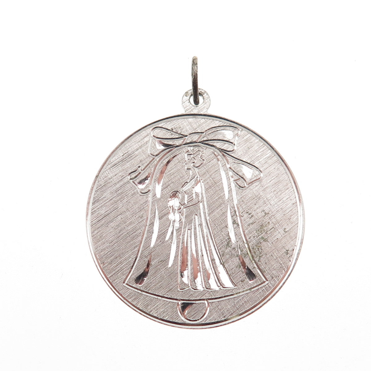ANSON 925 Sterling Silver Vintage Bride's Bell Round Tag Charm Pendant