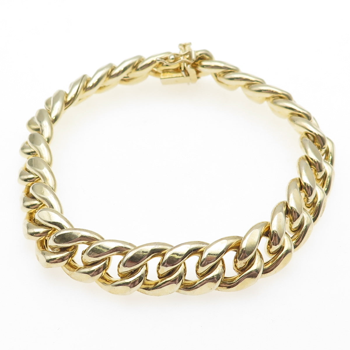 925 Sterling Silver Gold Plated Cuban Link Hollow Bracelet 8.5"