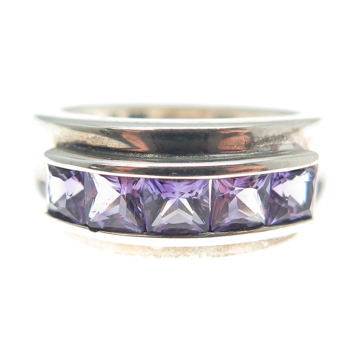 MICHELLE ALBALA 925 Sterling Silver Vintage Princess-Cut Amethyst Ring Size 9.25