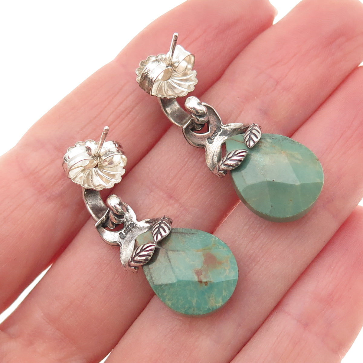 Carolyn Pollack Sterling Silver Vintage Real Turquoise Infinity Dangle Earrings