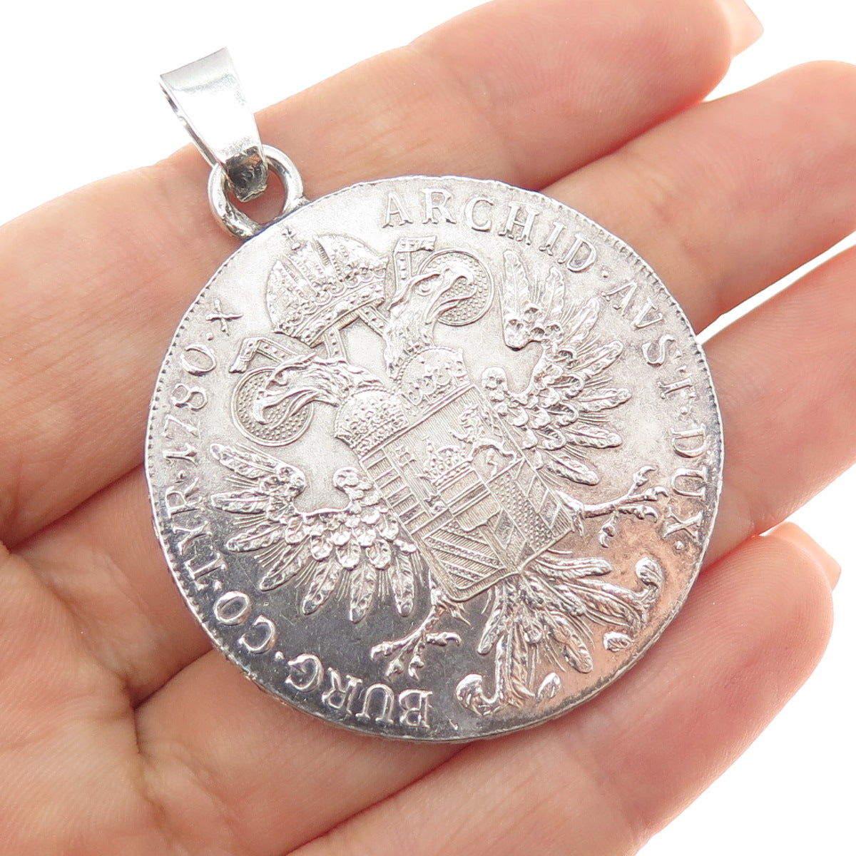 833 Silver Antique 1780 Austrian Empire 1 Thaler - Maria Theresia Coin Pendant