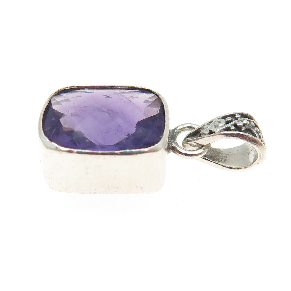 925 Sterling Silver Vintage Real Amethyst Gemstone Minimalist Pendant