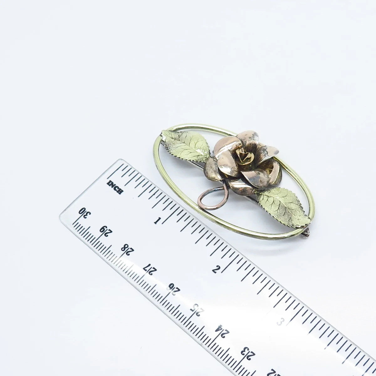 925 Sterling Silver Gold Plated Vintage Rose Floral Pin Brooch