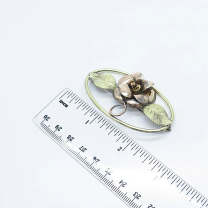 925 Sterling Silver Gold Plated Vintage Rose Floral Pin Brooch