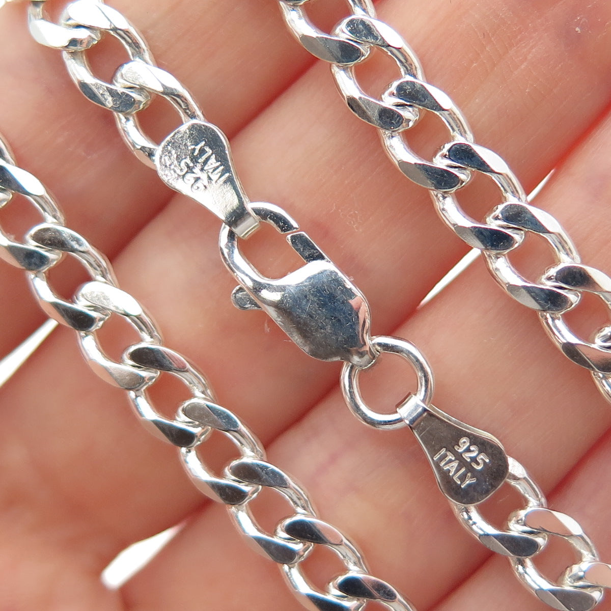 925 Sterling Silver Vintage Italy Curb Chain Necklace 20"