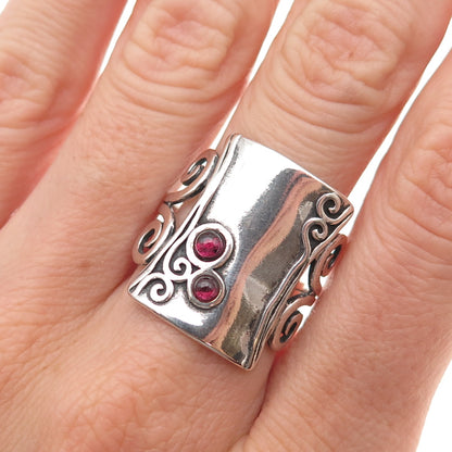 925 Sterling Vintage AS Israel Real Tourmaline Modernist Oxidized Ring Size 9