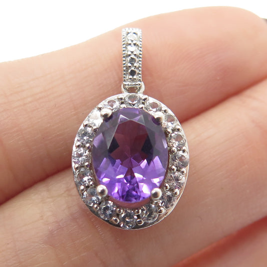 JH YOUNG 925 Sterling Silver Real Amethyst & White Topaz Minimalist Pendant