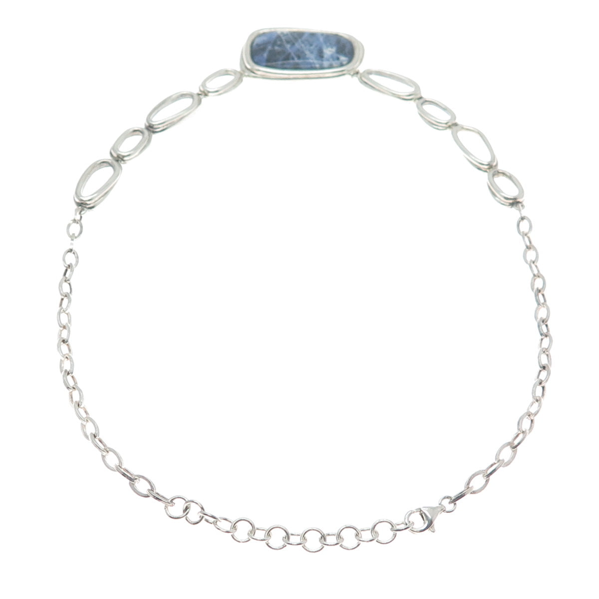 925 Sterling Silver Vintage Real Sodalite Modernist Chain Necklace 16-18"