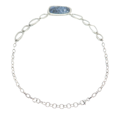925 Sterling Silver Vintage Real Sodalite Modernist Chain Necklace 16-18"