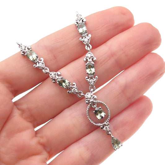 Chuck Clemency 925 Sterling Silver Real Green Amethyst White Topaz Necklace 18"