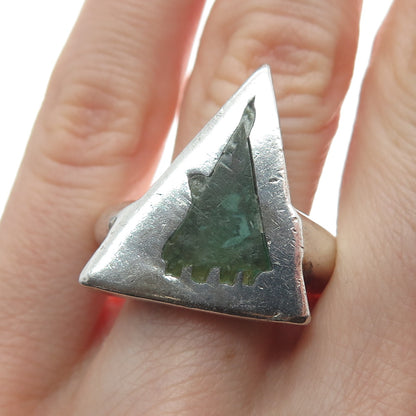 925 Sterling Silver Vintage Enamel Modernist Triangle Oxidized Ring Size 6.5