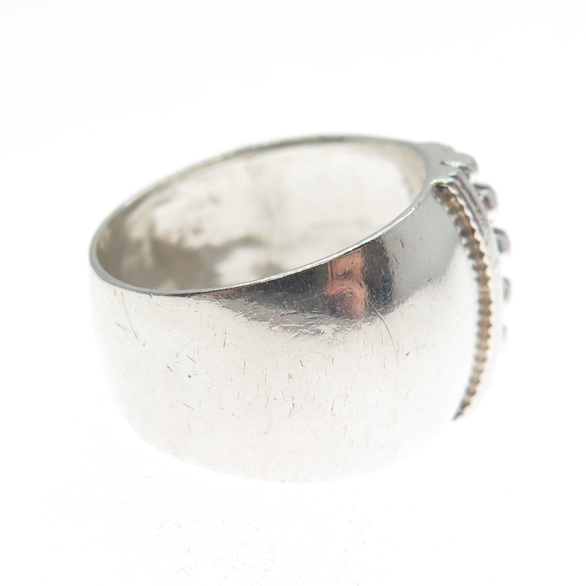 925 Sterling Silver Vintage Modernist Beaded Ring Size 6