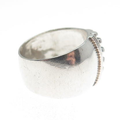 925 Sterling Silver Vintage Modernist Beaded Ring Size 6