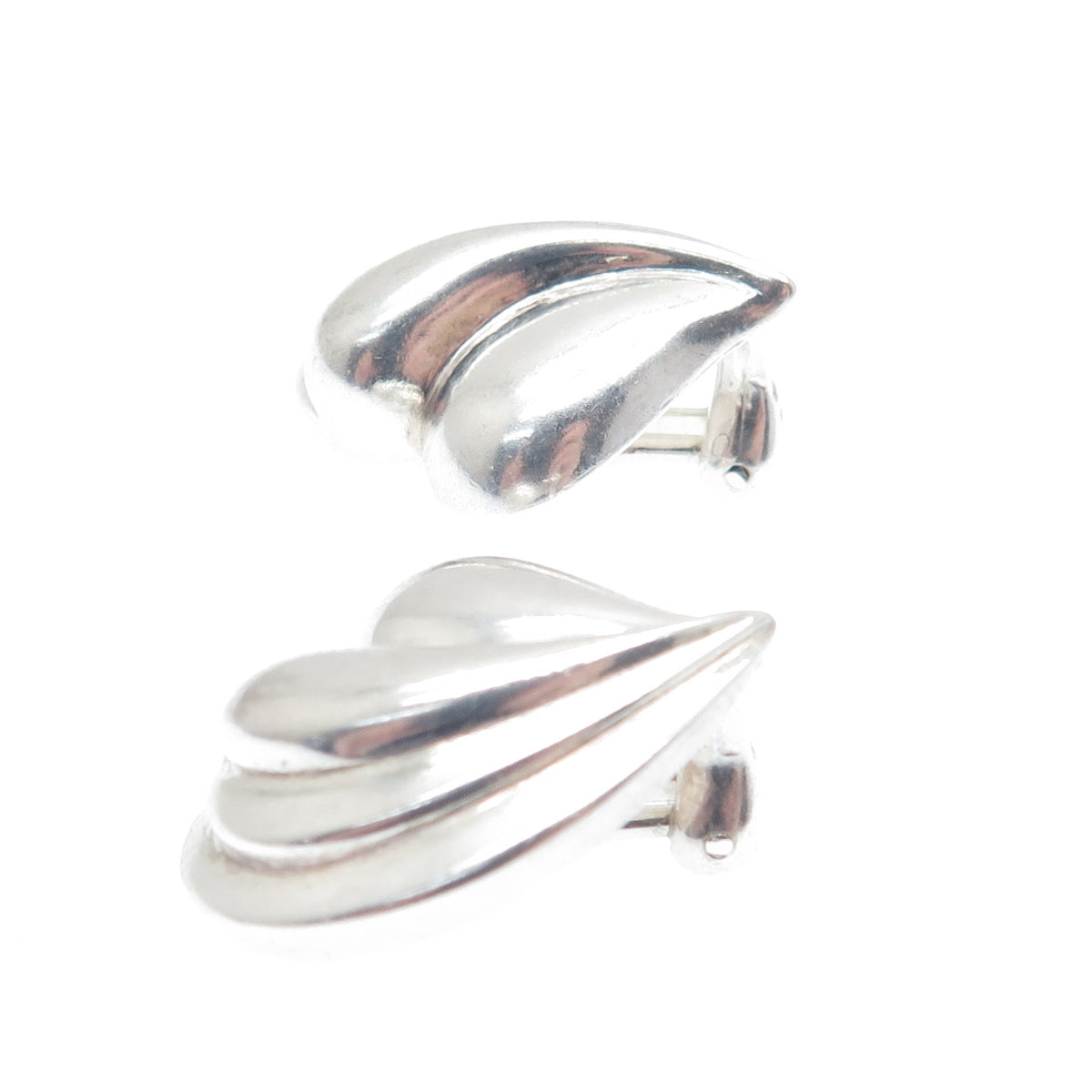 925 Sterling Silver Vintage Heart Ribbed Clip On Earrings