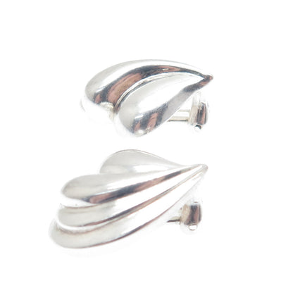 925 Sterling Silver Vintage Heart Ribbed Clip On Earrings