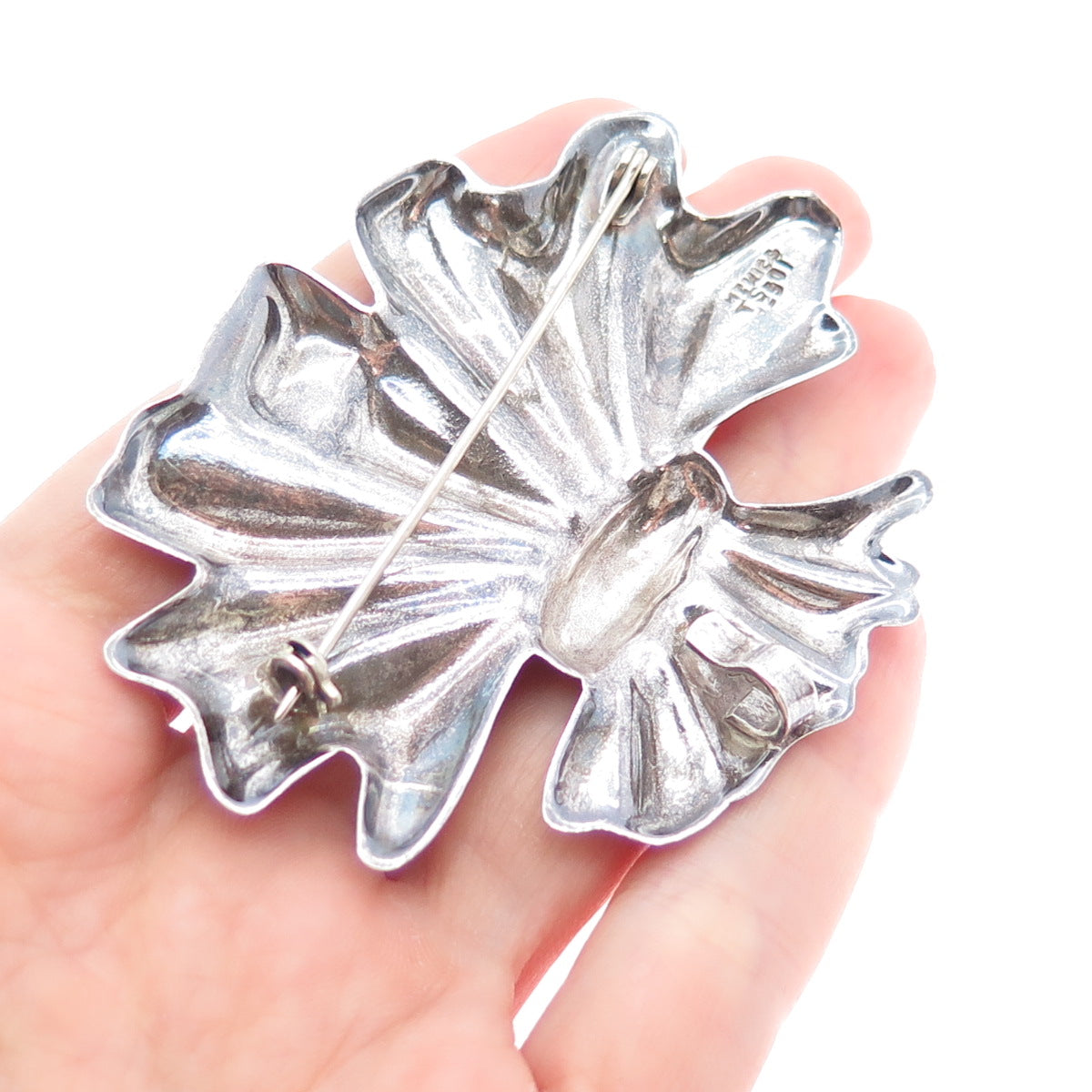 925 Sterling Silver Vintage Mexico Modernist Oxidized Pin Brooch
