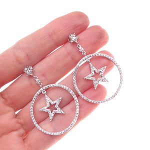 925 Sterling Silver Round-Cut C Z Star Dangle Earrings