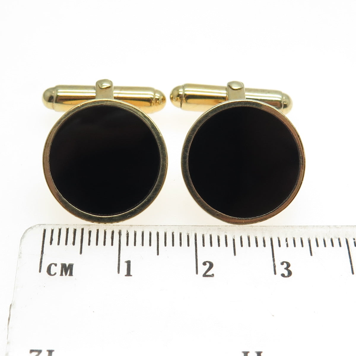 925 Sterling Silver Gold Plated Real Black Onyx Gemstone Cufflinks