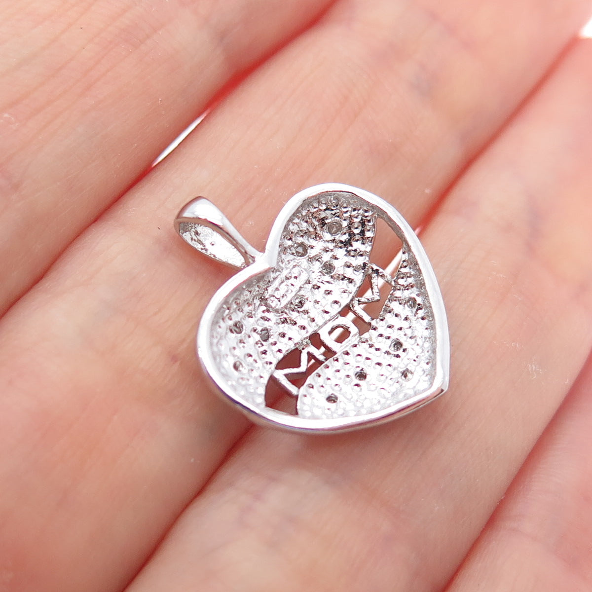 925 Sterling Silver Real Diamond Mom Heart Minimalist Charm Pendant