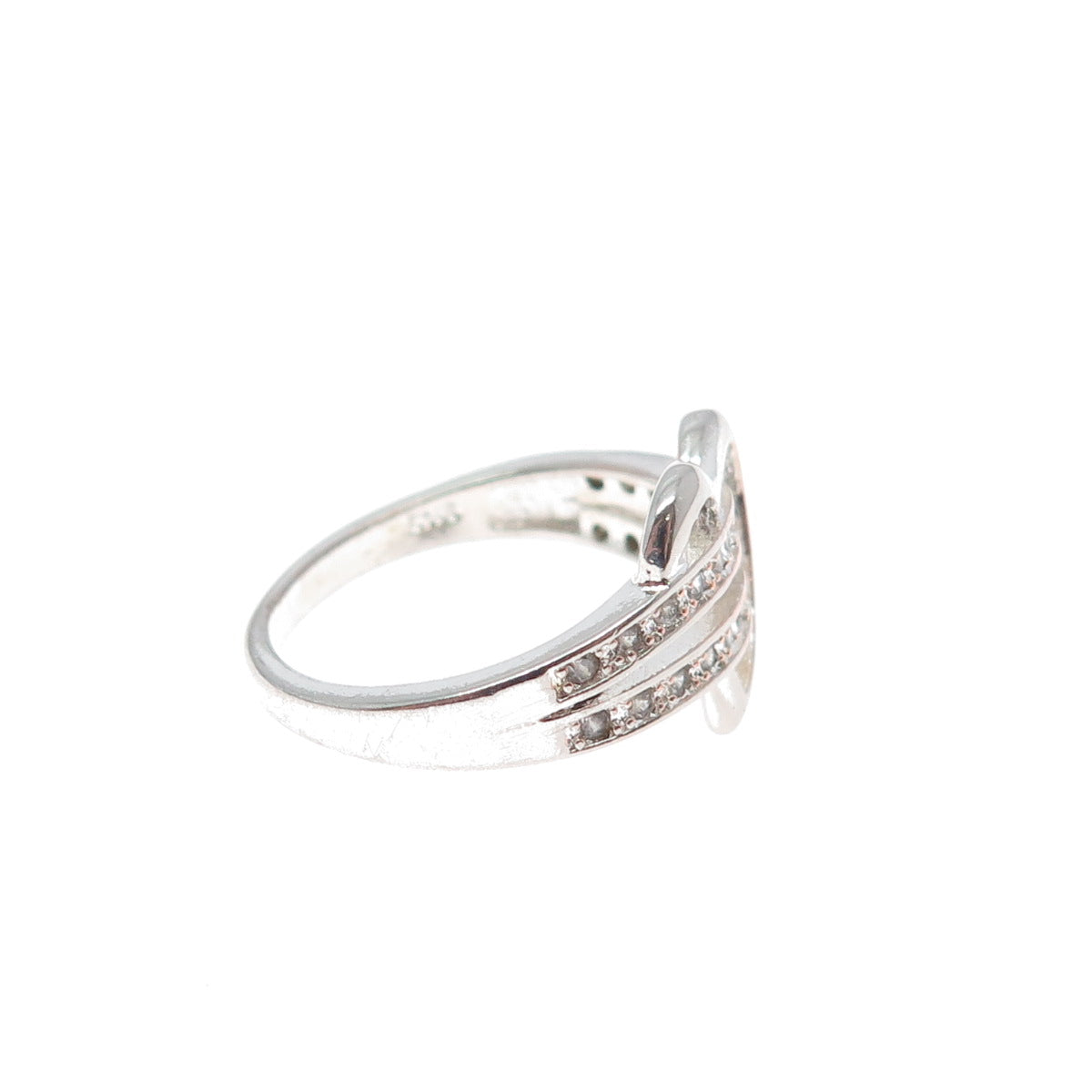 925 Sterling Silver Round-Cut C Z Heart Ring Size 5.75