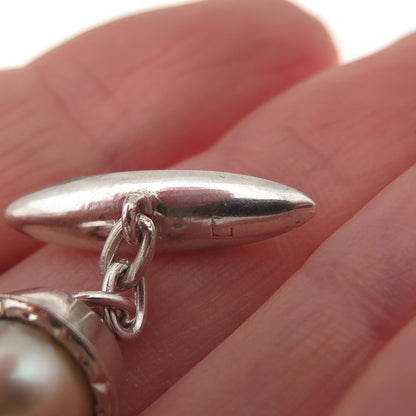 925 Sterling Silver Antique Japan Real Akoya Pearl Chain Cufflinks