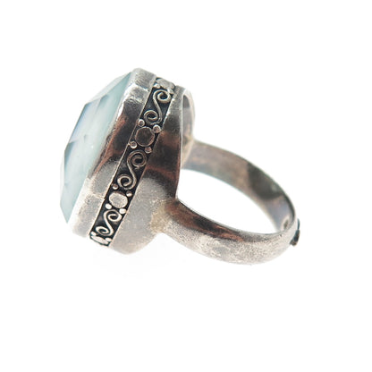 JGD JANICE GIRARDI 925 Sterling Silver Vintage Real Doubled MOP Ring Size 6.75