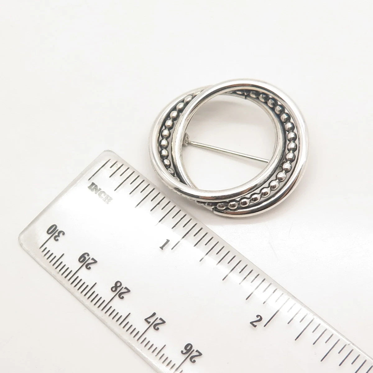 925 Sterling Silver Vintage BEAU Triple Circle Beaded Pin Brooch