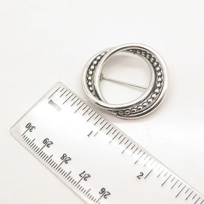 925 Sterling Silver Vintage BEAU Triple Circle Beaded Pin Brooch
