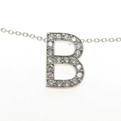 925 Sterling Silver Round-Cut C Z Letter "B" Initial Cable Chain Necklace 18-20"